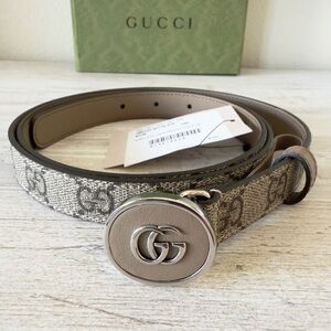 New Gucci GG Supreme canvas leather women belt, size 105cm, US 42